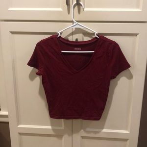 Wild Fable red V-neck cropped short sleeve shirt